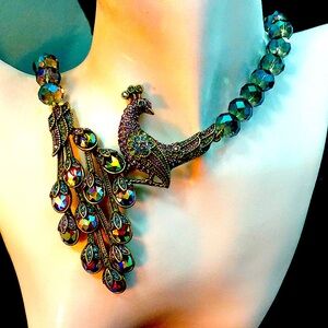 Heidi Daus “ Peacock 🦚 Fantasy” Elegant Necklace with Swarovski Crystals